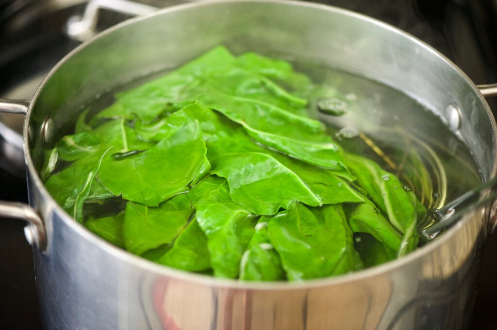 blanch chard leaves